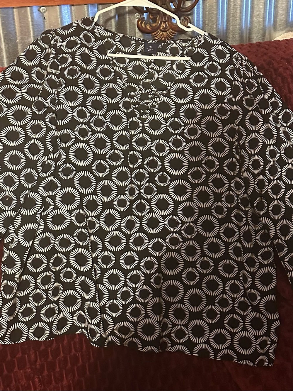 Kaari Blue Black and White Circular Geometric Blouse